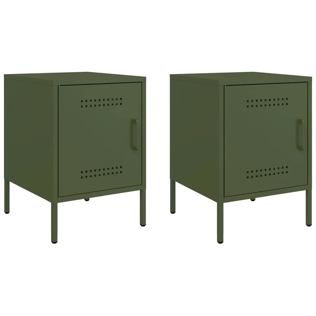 Comodini 2 pz-Set di 2 Tavolino da notte Verde Oliva 36x39x50,5 cm in Acciaio 649400