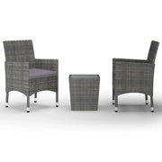 Set Bistrot Giardino 3 pz | Set Salotto da Giardino Polyrattan e Vetro Temperato Grigio