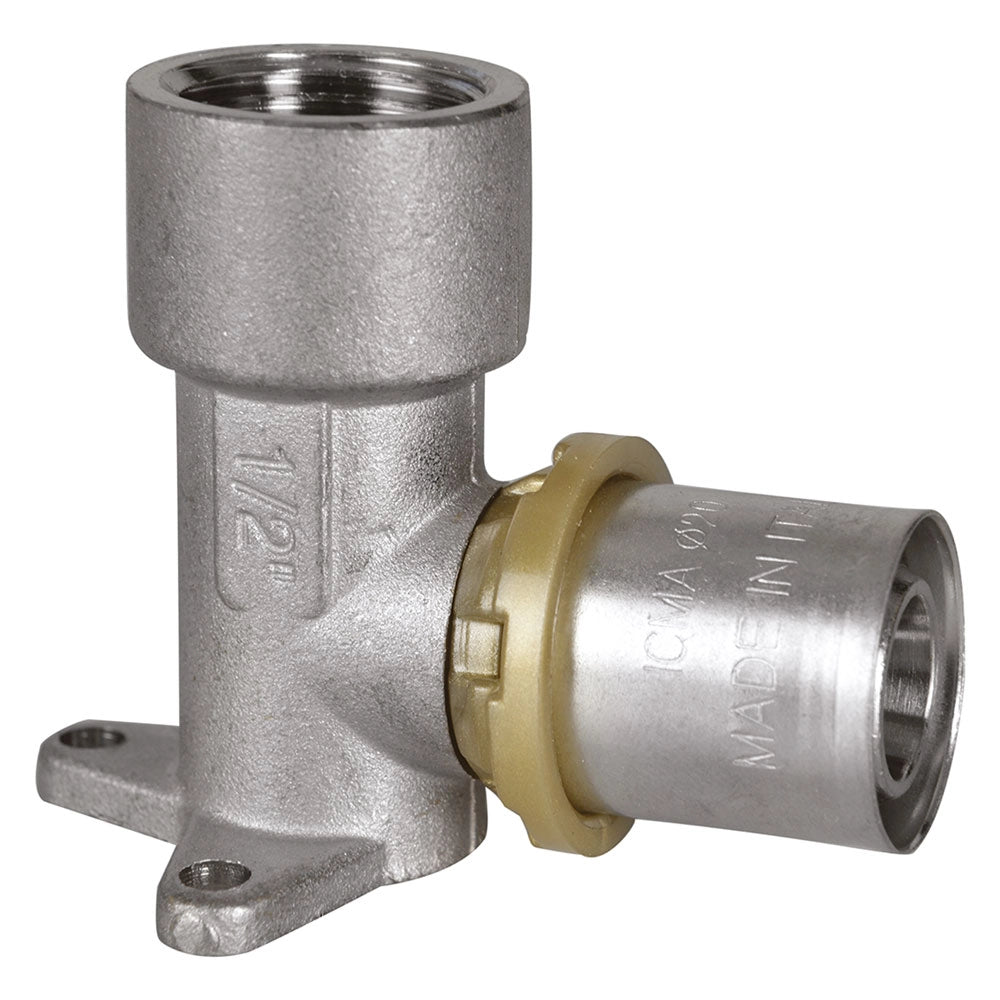 RACCORDO A PRESSARE CURVO CON FLANGIA 3 FORI 'ART. 410' 20 x 2 x 1/2 - femmina  - ICMA