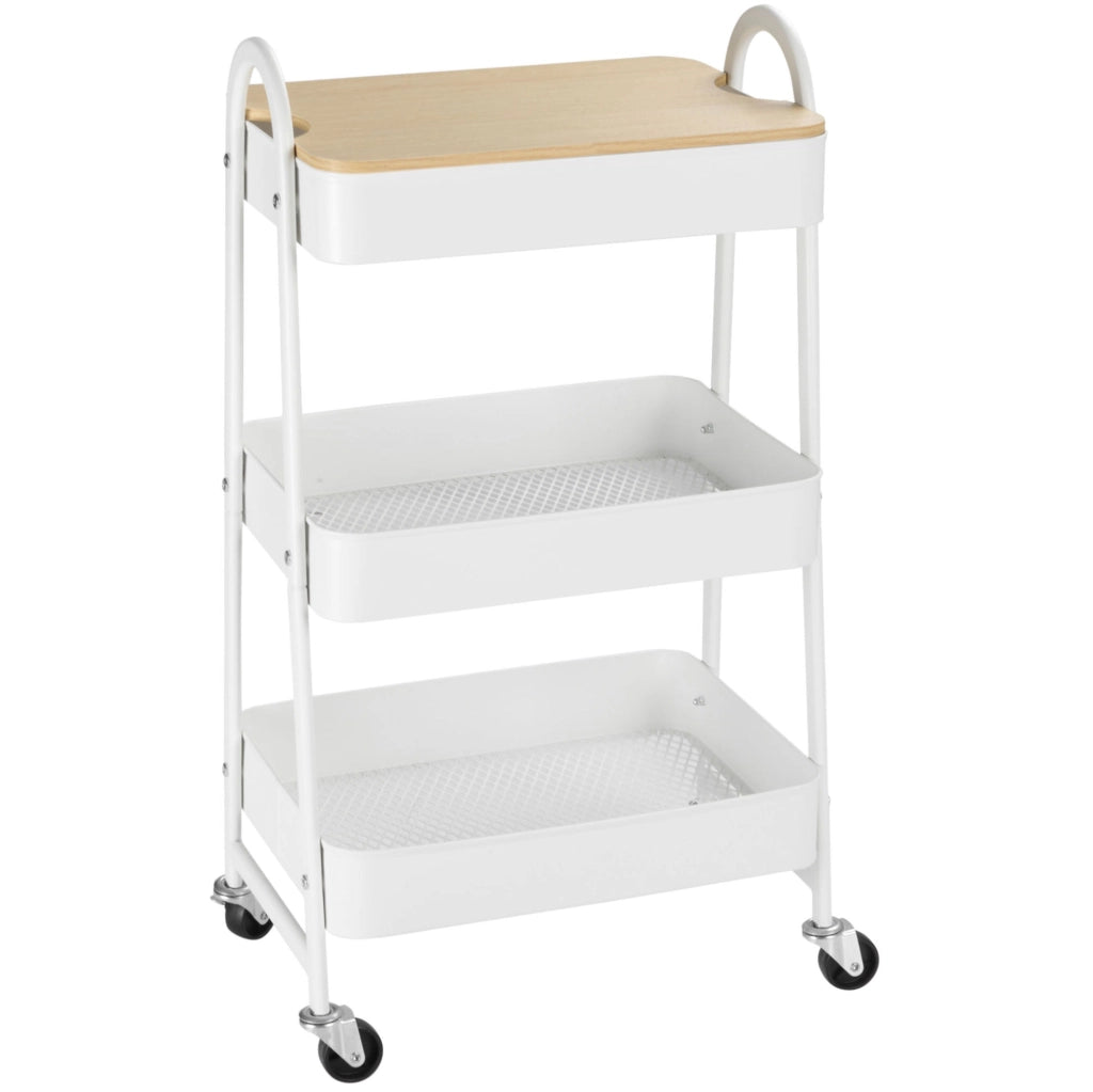 Carrello da cucina ULEVR a 3 ripiani con coperchio e ruote frenanti, acciaio bianco 45x31x79,4 cm