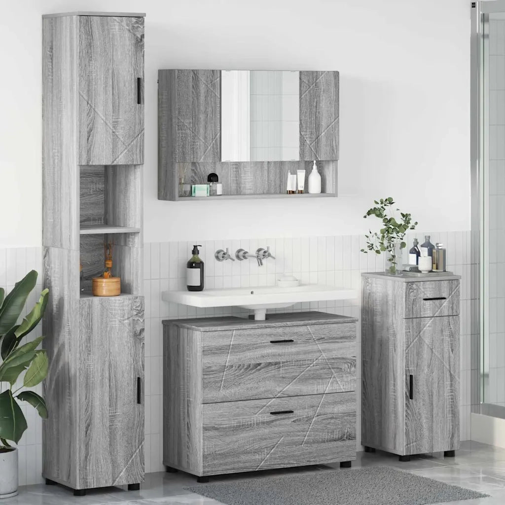 Set di mobili per il bagno con cassetto 4 pcs Grigio Sonoma