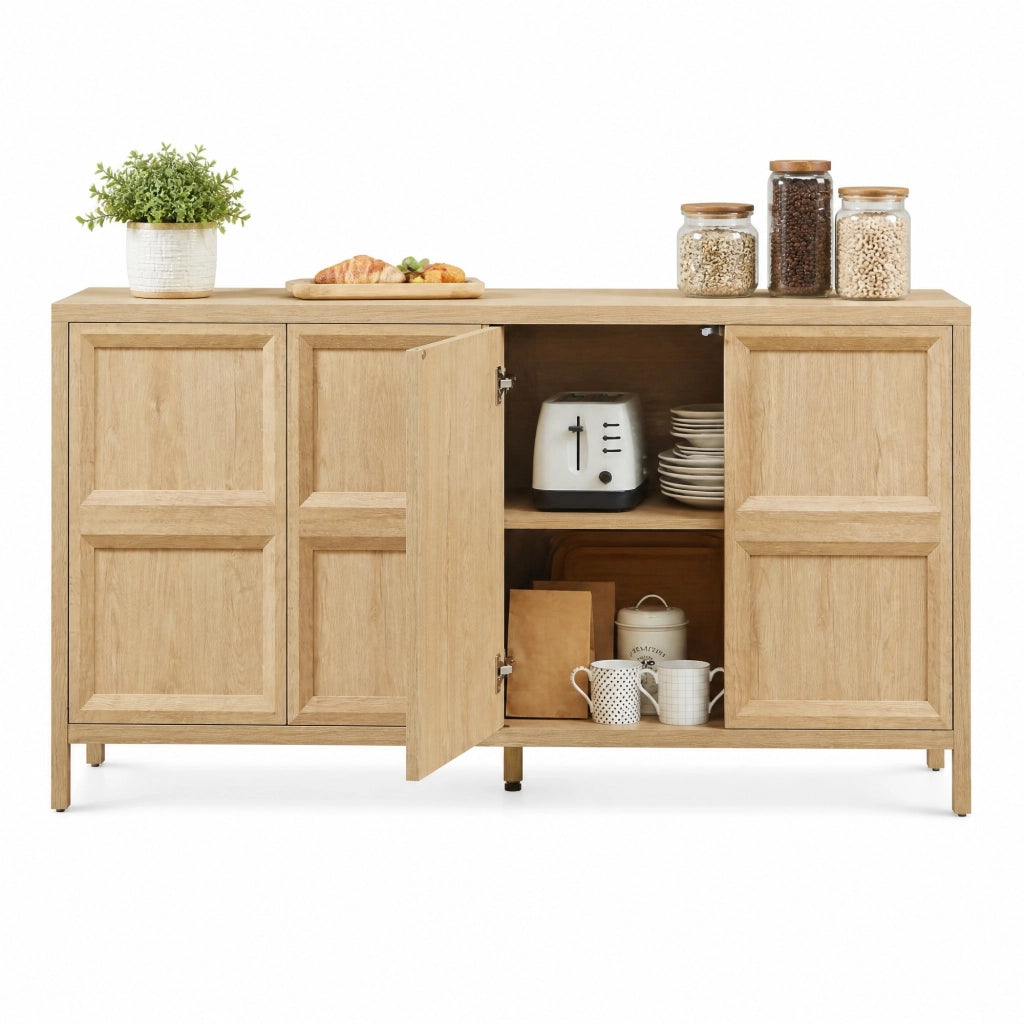 Sideboard moderno 160x40x80 cm in MDF effetto rovere con apertura Tip-On e chiusura soft-close