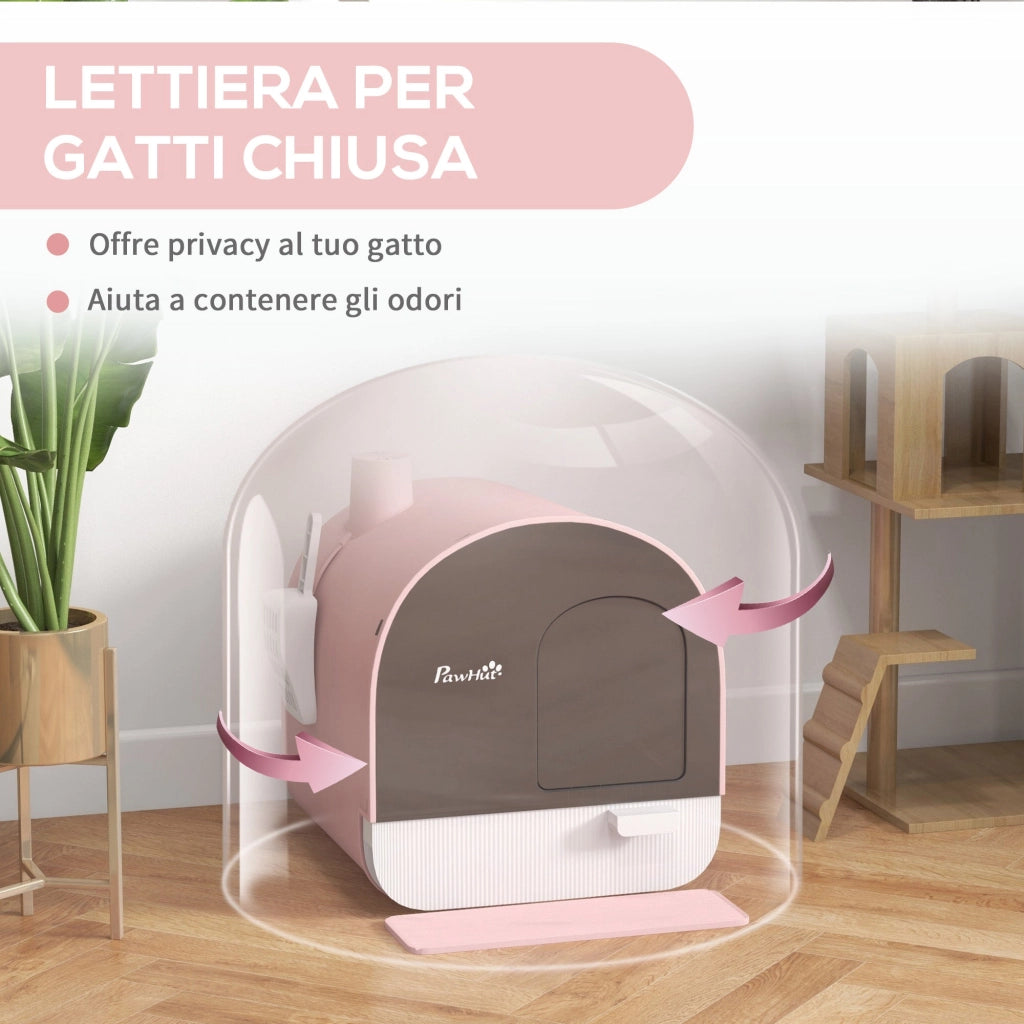 Lettiera per Gatti Chiusa con Filtri 43x44x47 cm Paletta e Vassoio in PP Rosa