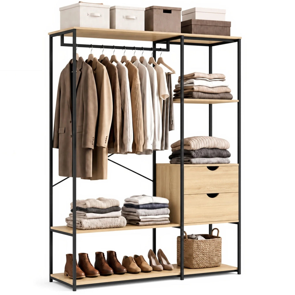 IDMarket - Armadio con ripiani e 2 cassetti L. 130 cm DETROIT design industriale