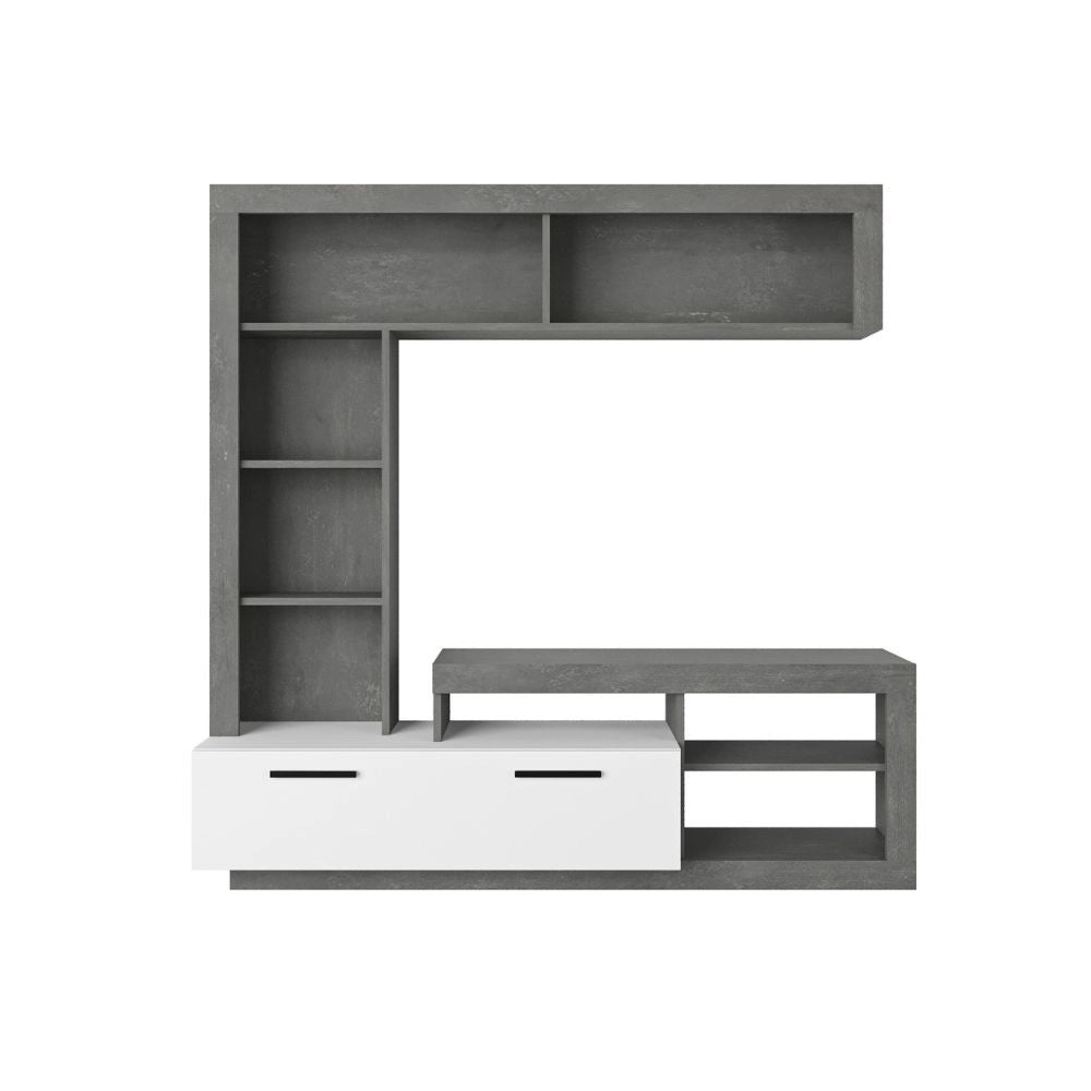Parete attrezzata Leo 171x42x171 colore cemento bianco
