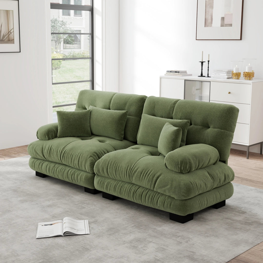 Divano Angolare Chenille ¨C Xylo ¨C Verde, Cuscini, Legno Massello