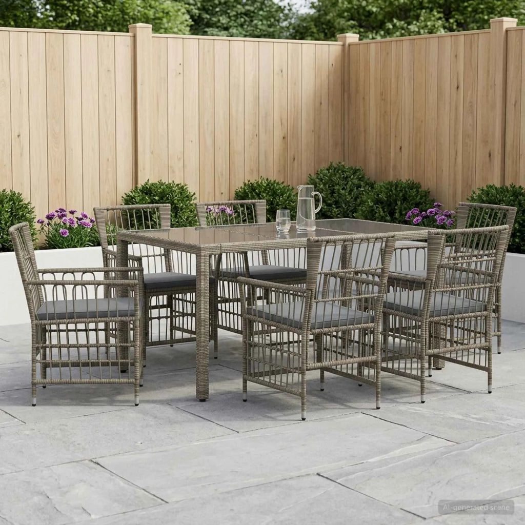 Set da pranzo per esterni 7 pz Grigio polyrattan 3448939