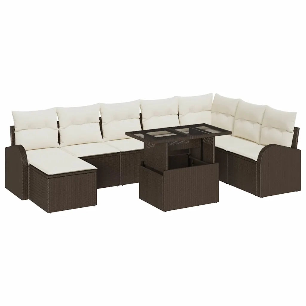 Set Divano da Giardino con cuscino 9 pcs Marrone e crema