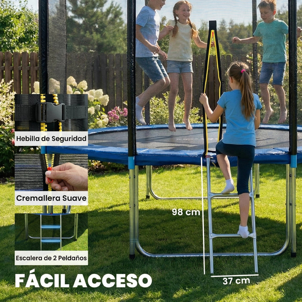 Trampolino Esterno per Bambini con Rete di Sicurezza ¨C Minimal ¨C ?366 cm Blu