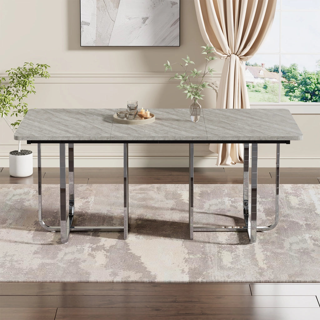 Tavolo da pranzo con gambe in metallo in MDF e metallo grigio