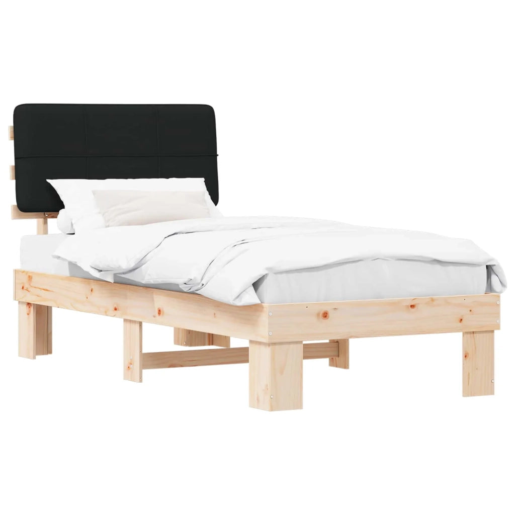 Letto con Testiera Rivestita Nero 75 x 190 cm Pino massello 877461