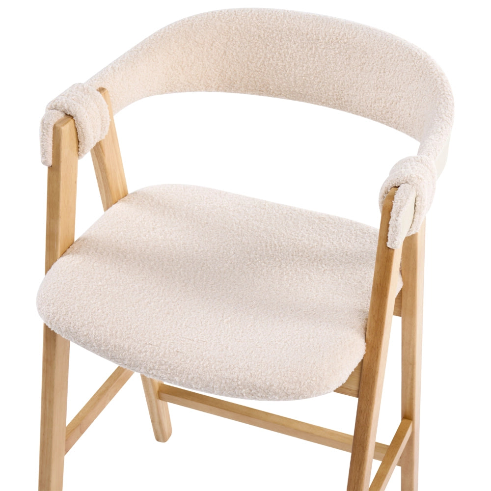 Sedie da bar in tessuto bouclé di poliestere marrone chiaro e beige con gambe in legno di gomma stile retrò tradizionale