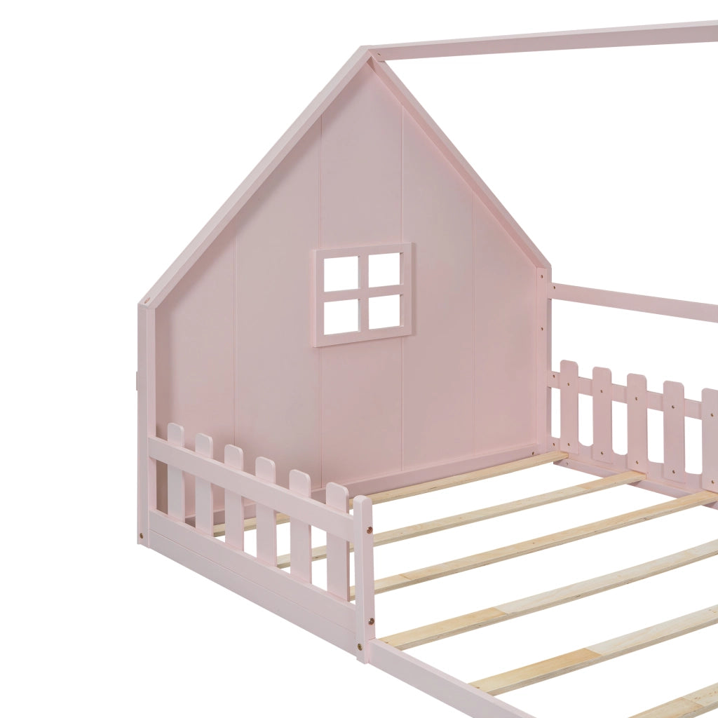 LETTO PER BAMBINI A CASETTA 140x200 cm Legno di pino Rosa
