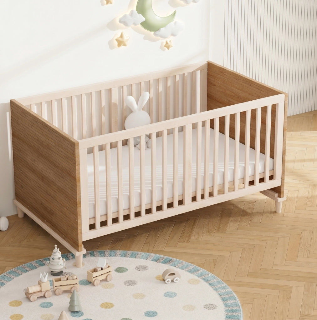 Letto a sbarre per bambini in legno con rete regolabile in 5 altezze colore naturale senza materasso