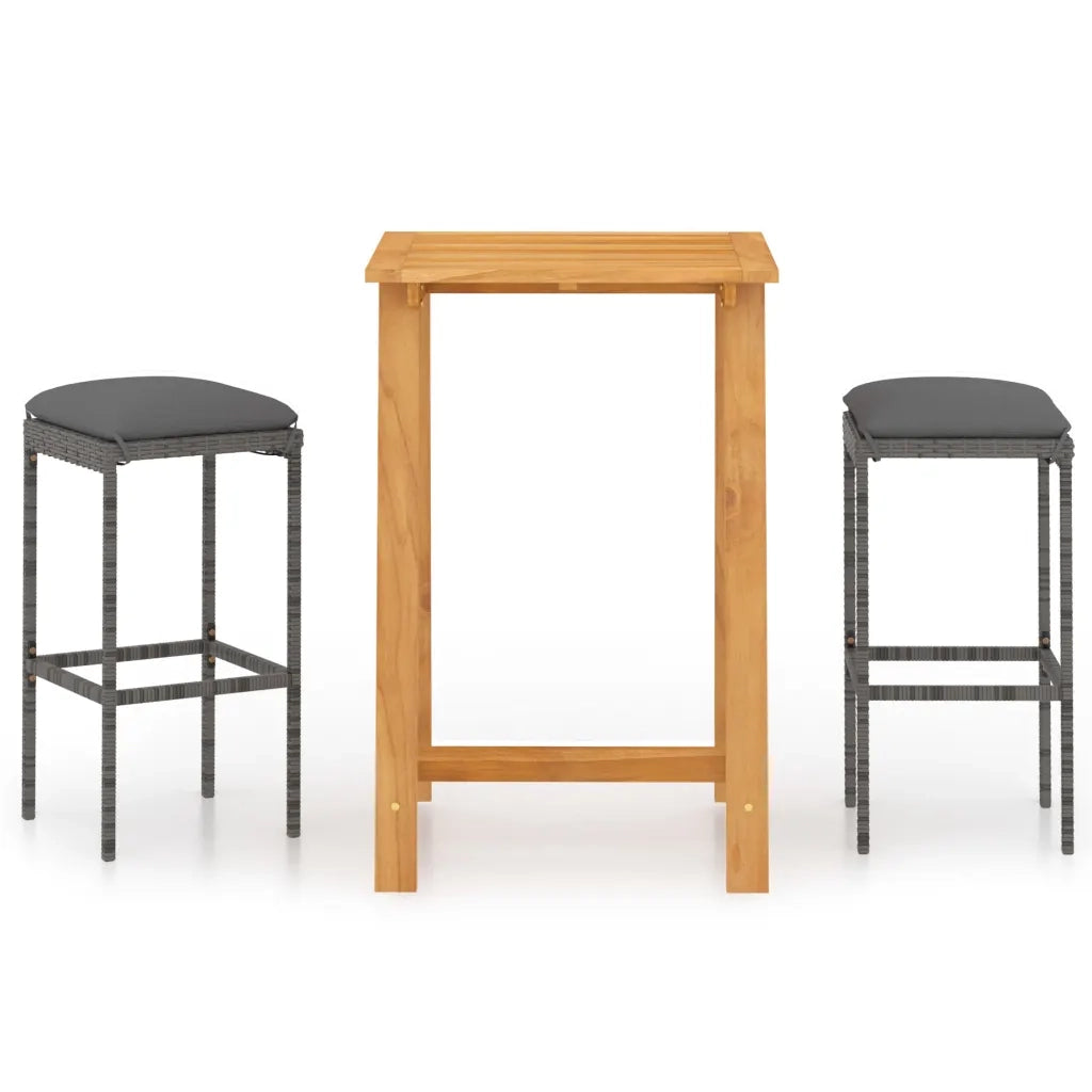 Set Bar da Giardino 3 pz con Cuscini Grigio