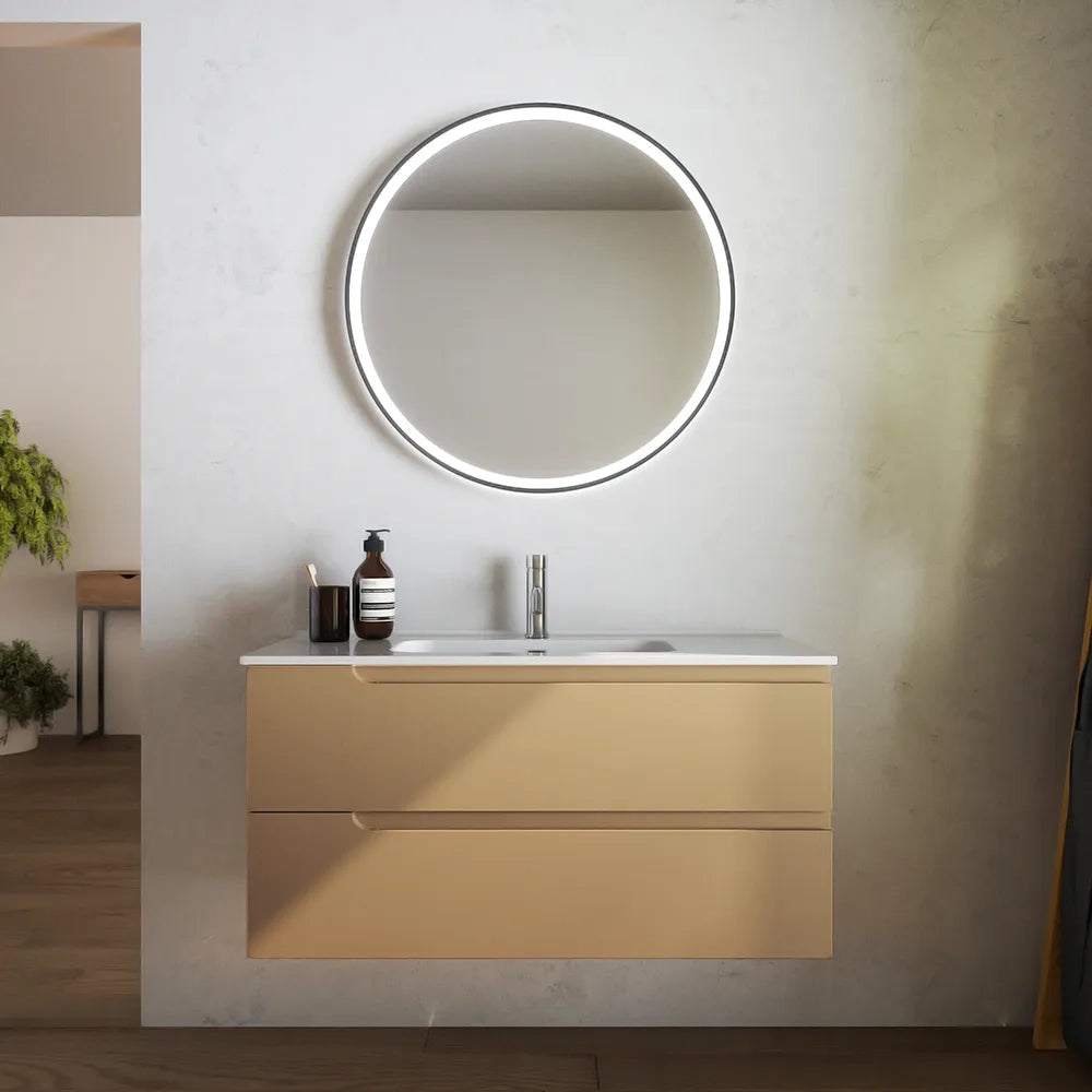 Mobile bagno sospeso 80 cm due cassetti sabbia opaco con lavabo | Ardenne