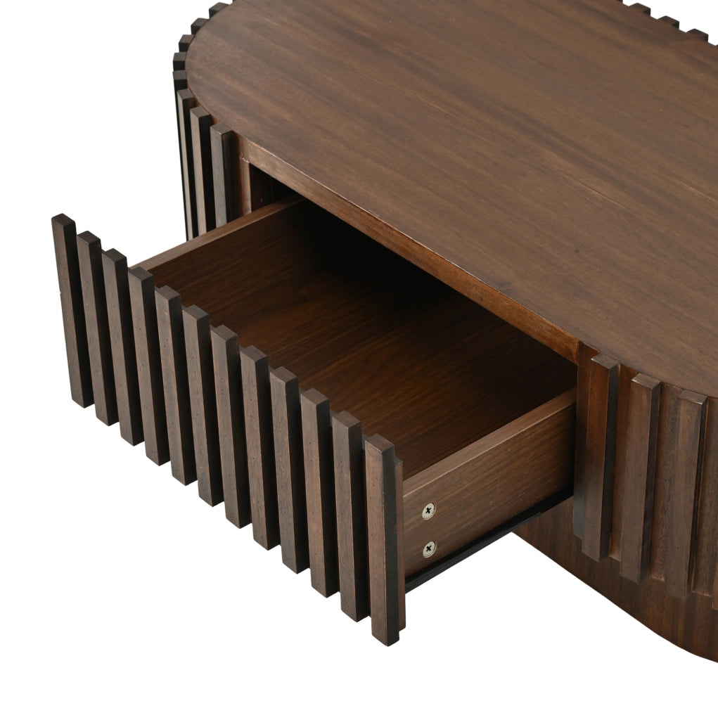 TAVOLINO Ovale 100x50x35,5 cm MDF Effetto Noce con Cassetto