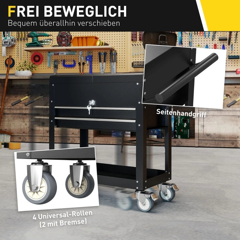 Carrello portautensili mobile 130x38x80 cm in acciaio nero, chiudibile