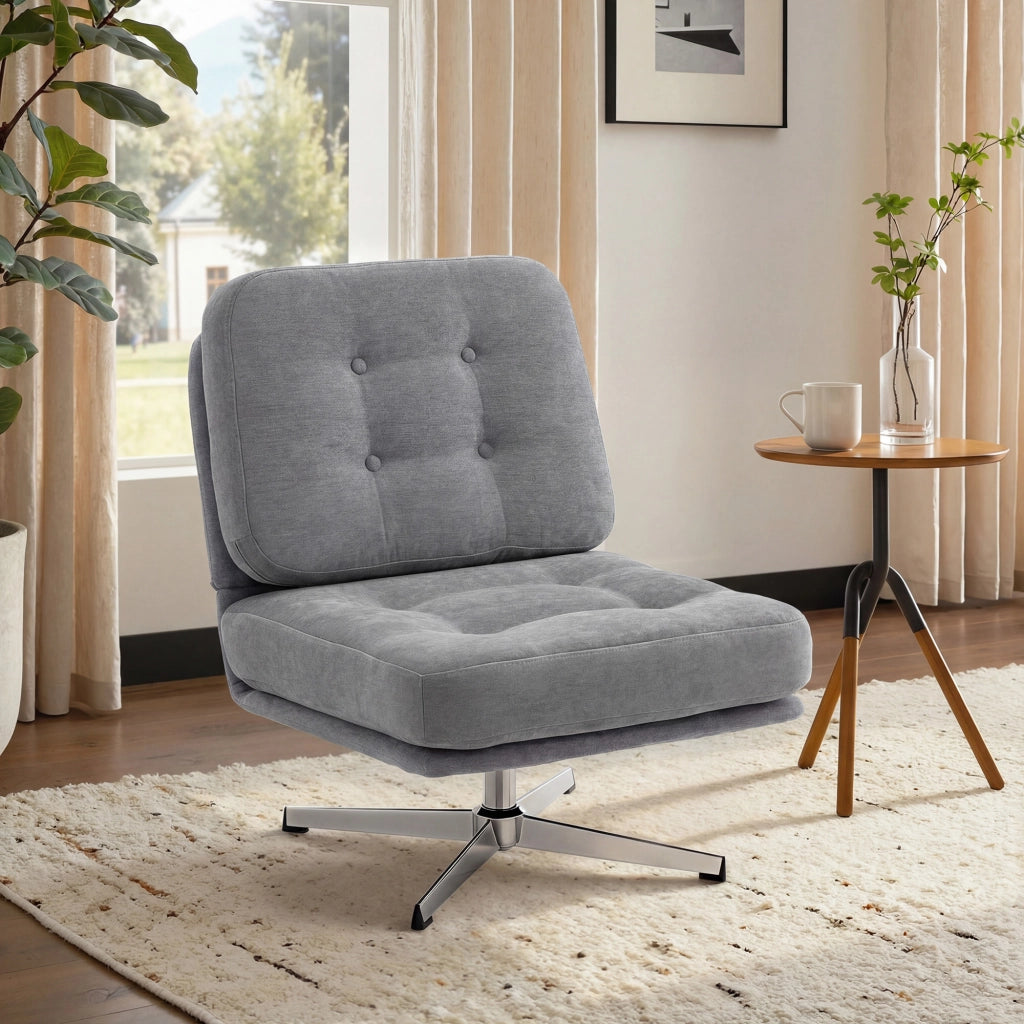 Poltrona girevole imbottita ¨C Xylo ¨C tessuto chenille grigio chiaro con poggiapiedi
