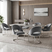 Set di 6 sedie da pranzo in velluto grigio con gambe metalliche color argento