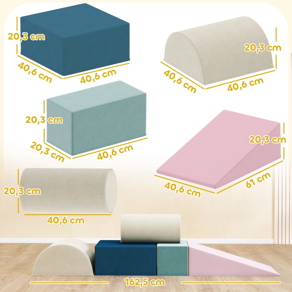 Set 5 Blocchi da Arrampicata per Bambini in Schiuma Morbida Gioco Indoor con Rivestimento Sfoderabile