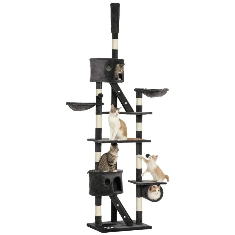 Tiragraffi da soffitto 240-260 cm, albero tiragraffi con corda di sisal in grigio scuro per gioco e relax, adatto a gatti di grandi dimensioni