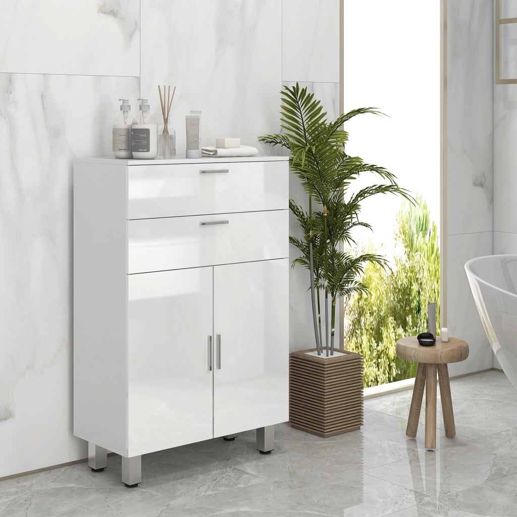 Mobile da Bagno con 2 Ante e 2 Cassetti ¨C Minimal ¨C Bianco Lucido 60x30x93 cm