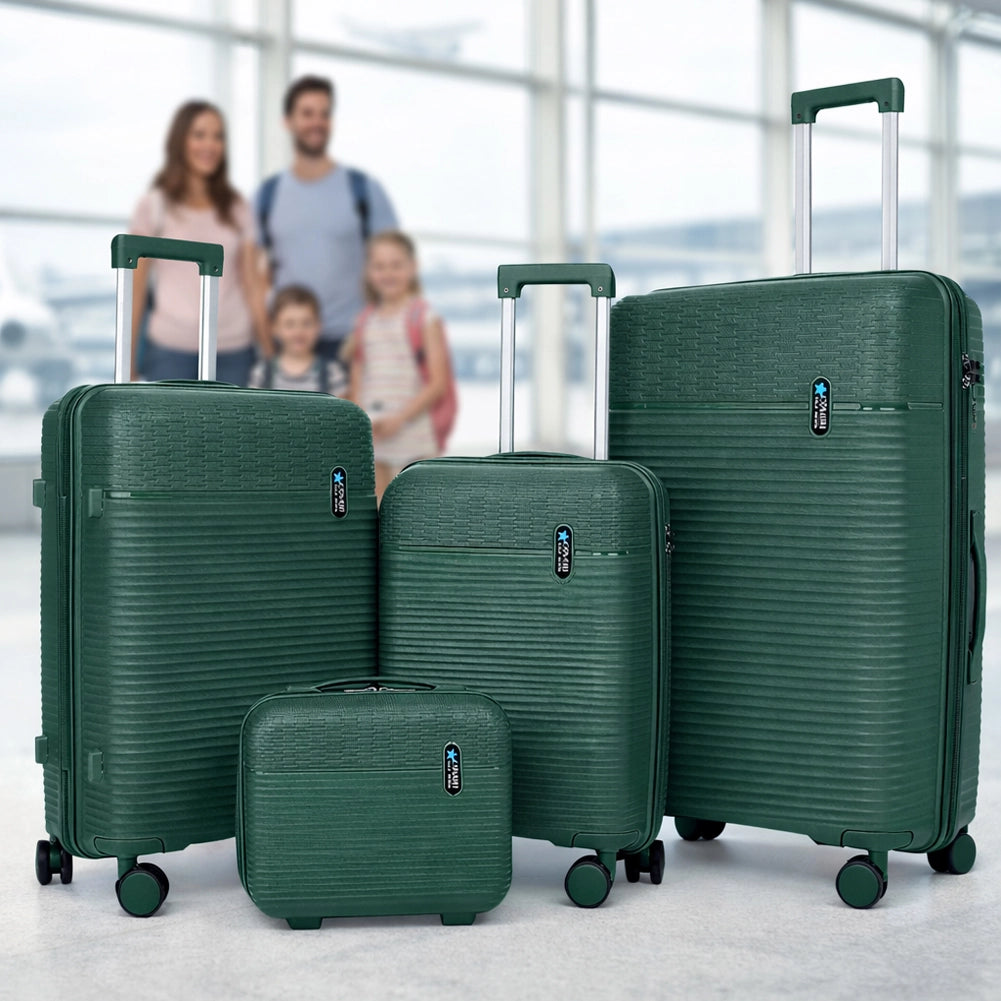Set 3+1 Valigie Rigide Beauty Case Bagaglio Trolley Verde Oliva Ruote Easy Roll