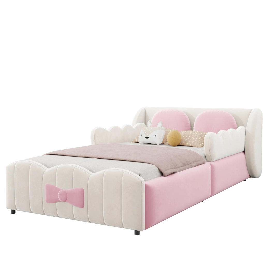 Letto singolo con contenitore 90 × 200 cm imbottito in velluto beige con sollevamento idraulico e 2 cuscini decorativi