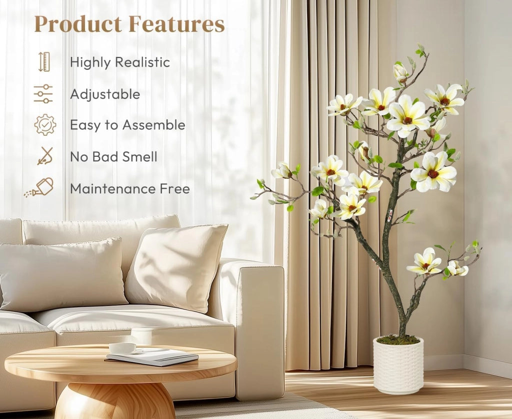 Pianta di Orchidea Bianca Artificiale 120 cm con Ramo Fiorito e Vaso da Salotto