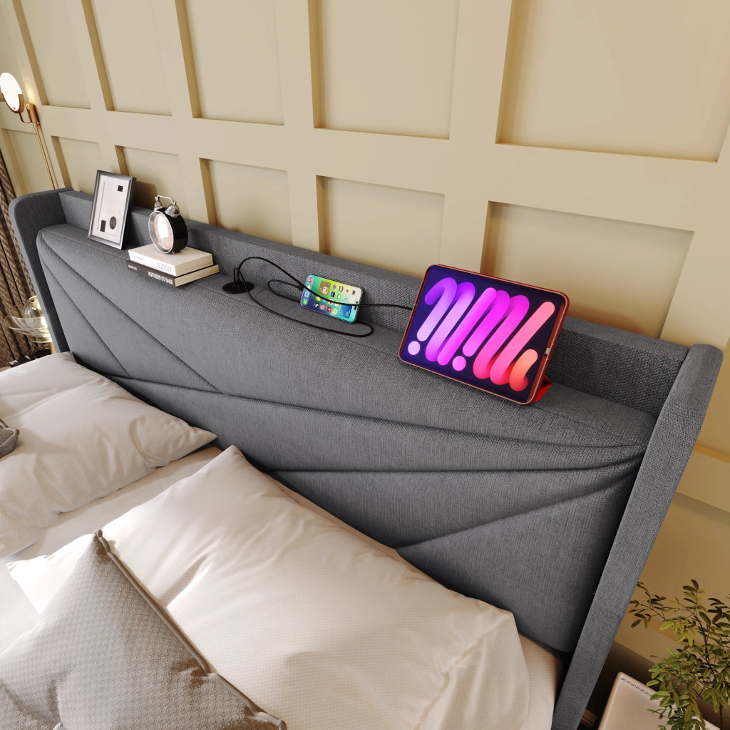letto imbottito cotone lino grigio 180x200 cm