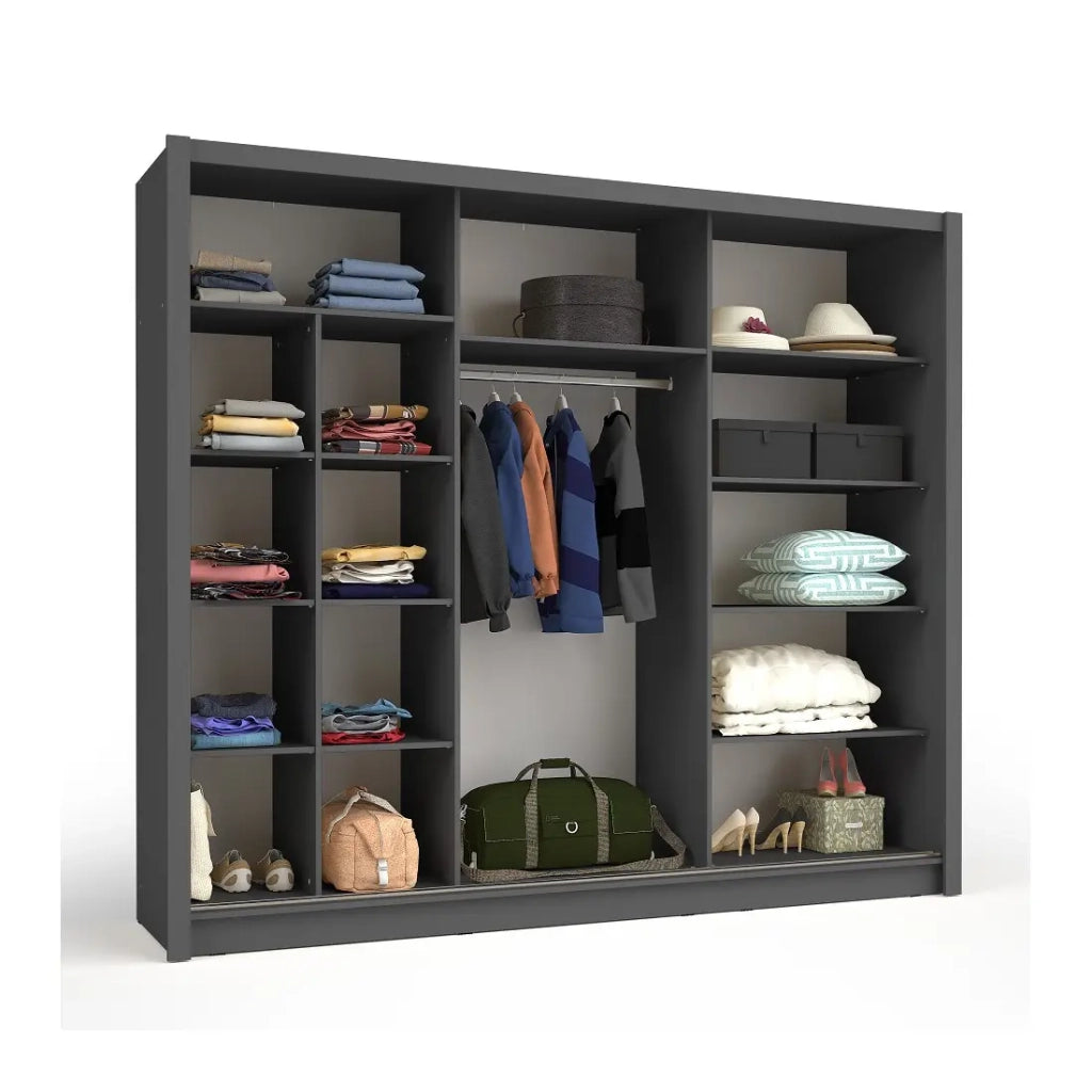 Armadio OZZULA a 3 porte scorrevoli con specchio grigio antracite 248 cm