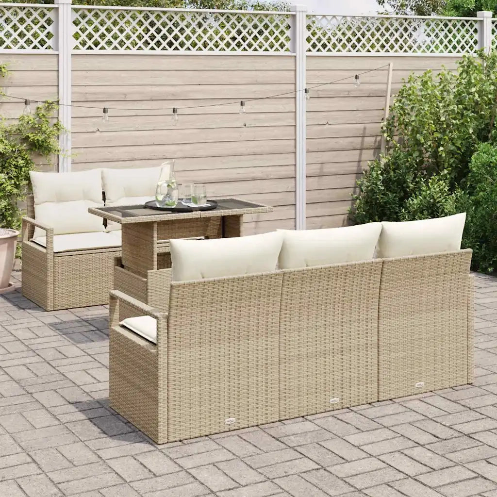Set Divano da Giardino 6 pcs Beige e Crema polyrattan