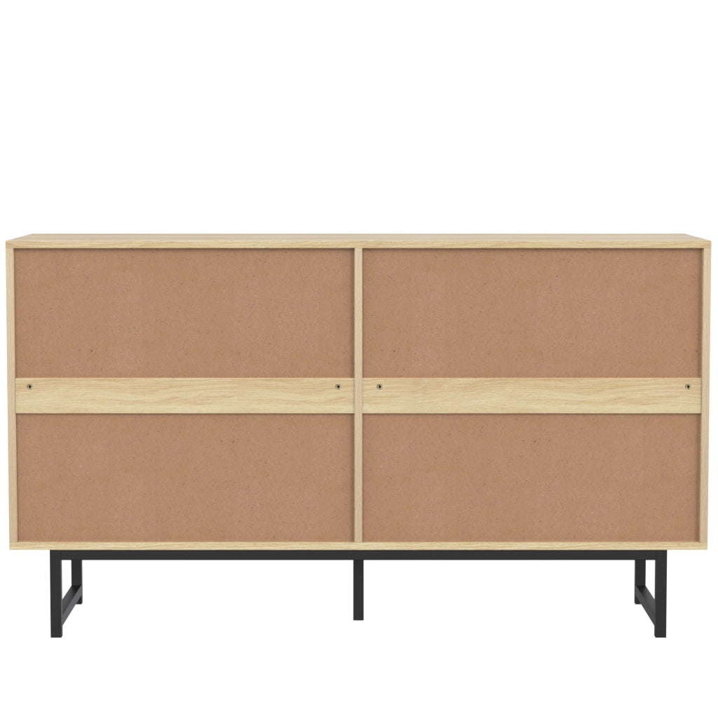 Sideboard 140x39,5x80 cm in effetto legno con intreccio in vero rattan e 4 porte