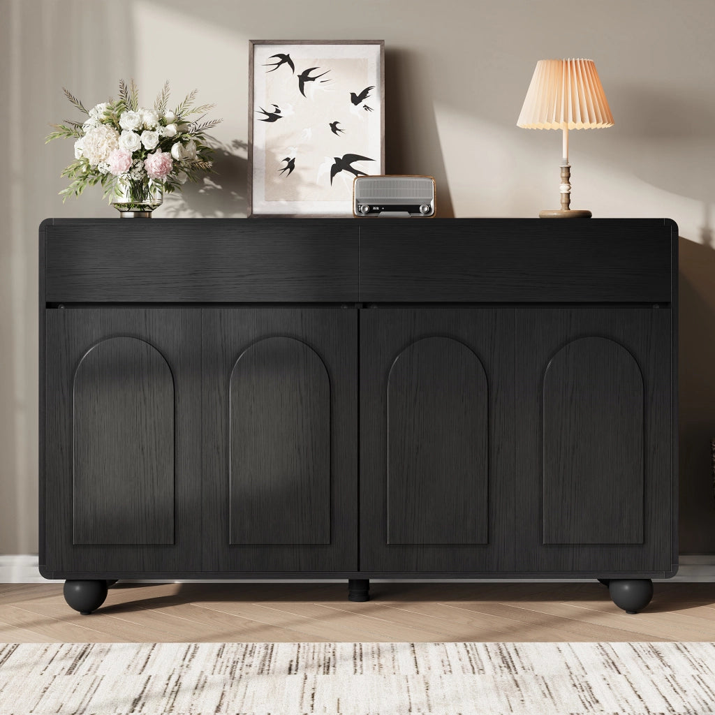 CREDENZA con 2 cassetti e 4 ante 140x38x89 cm Nero in MDF