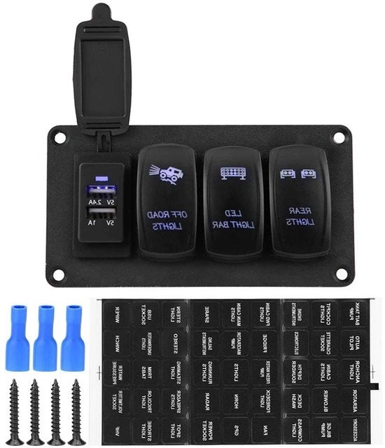 Pannello di Commutazione LED Dual Light A DC 12-24V IP66 Impermeabile - Barra di Illuminazione LED Off-Road - Pannello di Commutazione 3 3,4A Caricatore Universale .