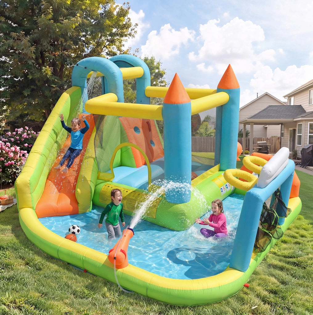 Parco acquatico gonfiabile per bambini 360x320x200 cm in tessuto Oxford; colorato; con soffiatore 450W