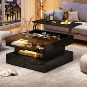 Tavolino da salotto sollevabile quadrato 80x80 cm nero con LED