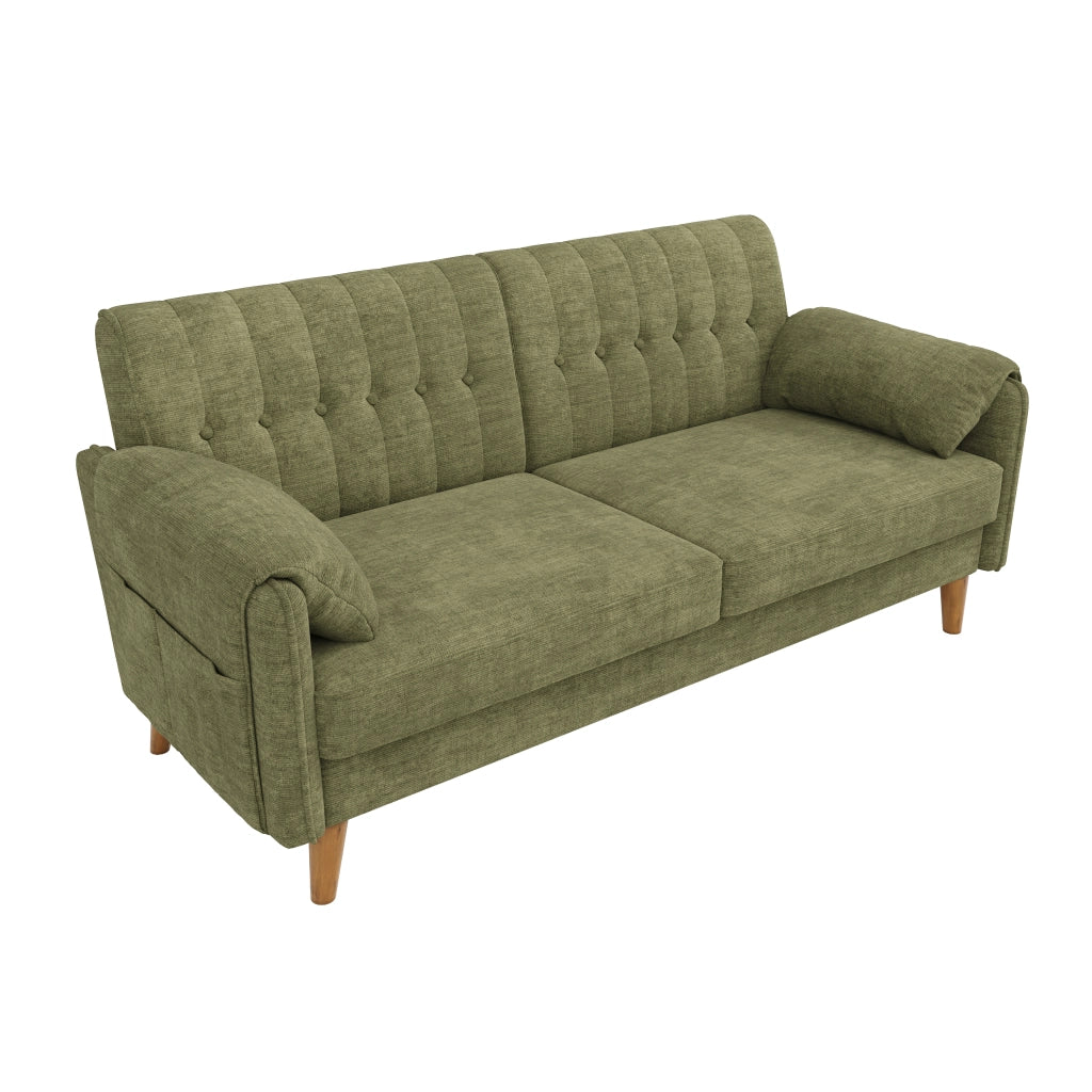 Divano 2 posti 161,5x79x83,5 cm in ciniglia verde con tasche laterali