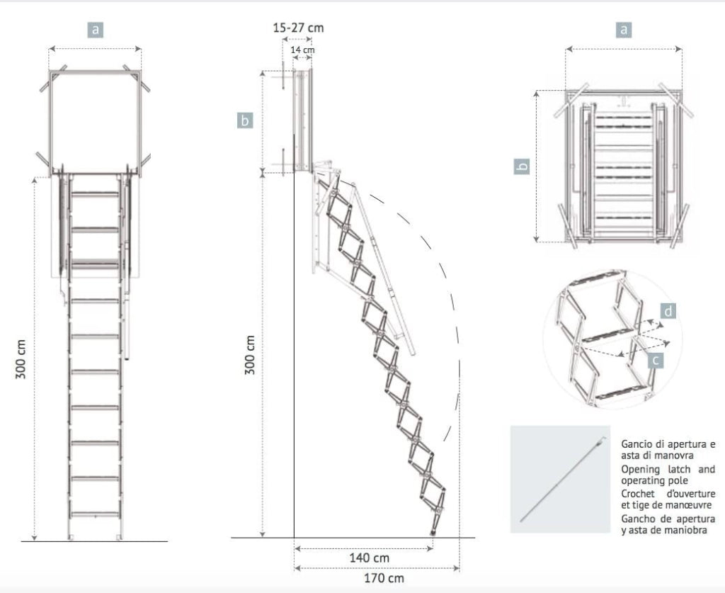 SCALA RETRATTILE A PARETE Cm 50X90 H300 A PANTOGRAFO SCARI WALL