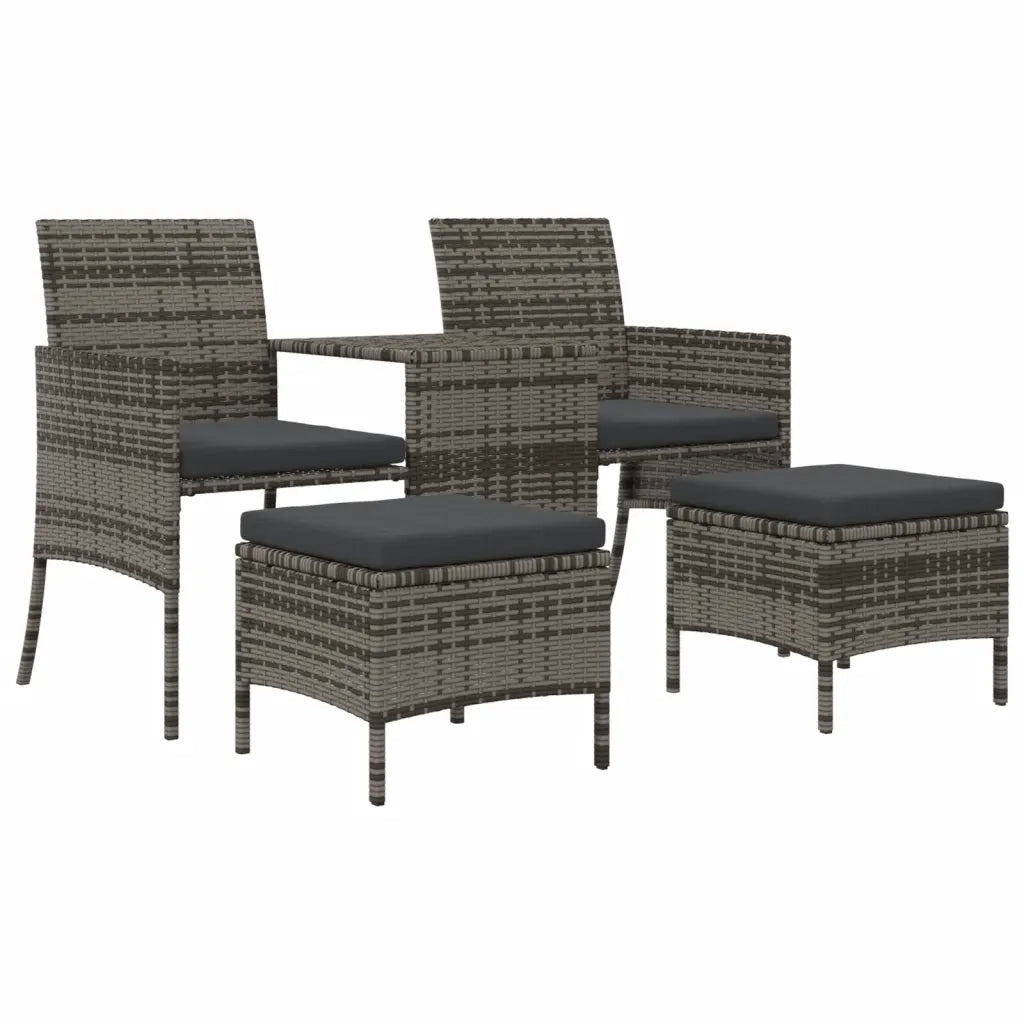 Divano da Giardino a 2 Posti Tavolino e Pouf Polyrattan Grigio 313593