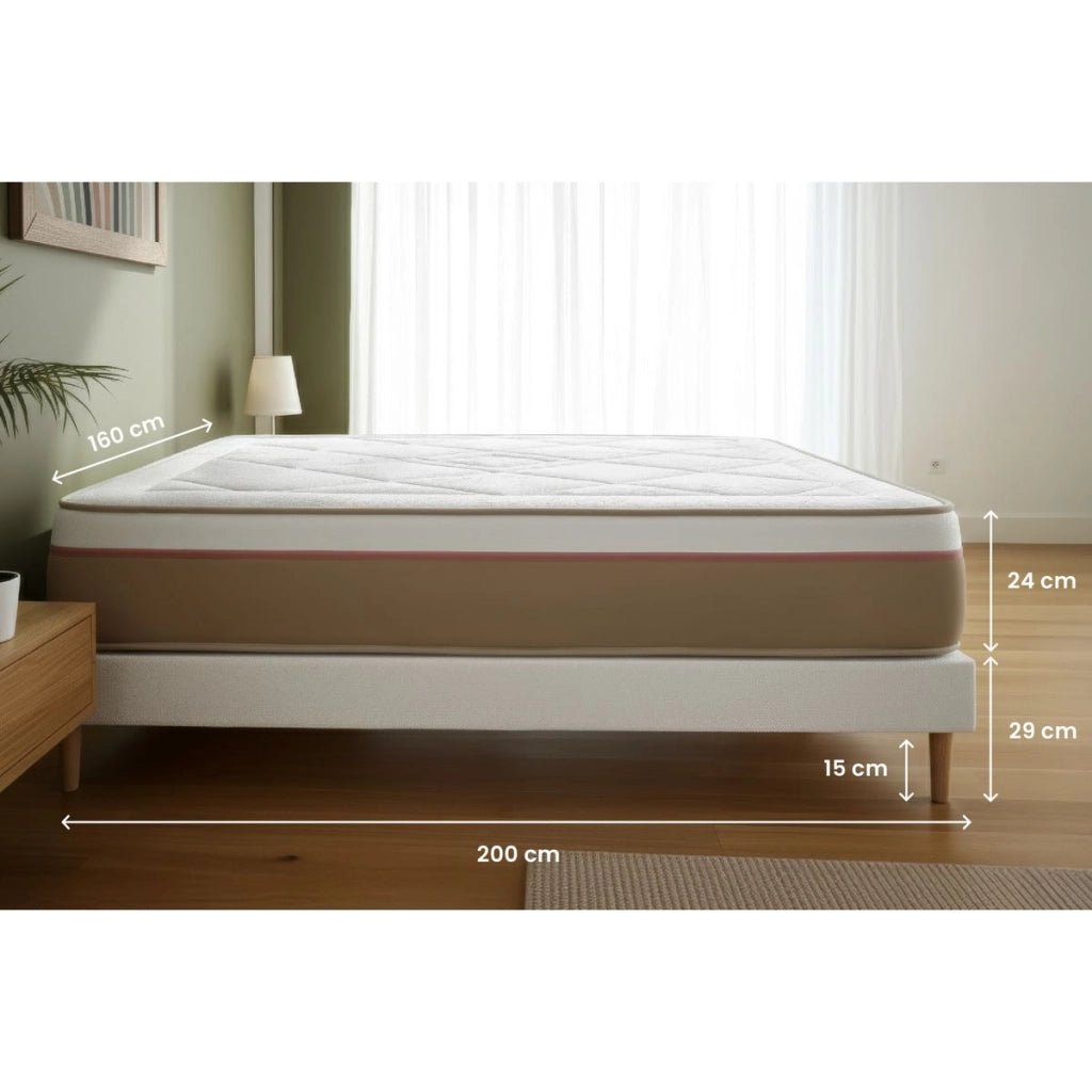 Pacchetto letto completo - Materasso 160x200cm + Box spring con doghe (kit) + 2 cuscini + Piumino - Le Soyeux