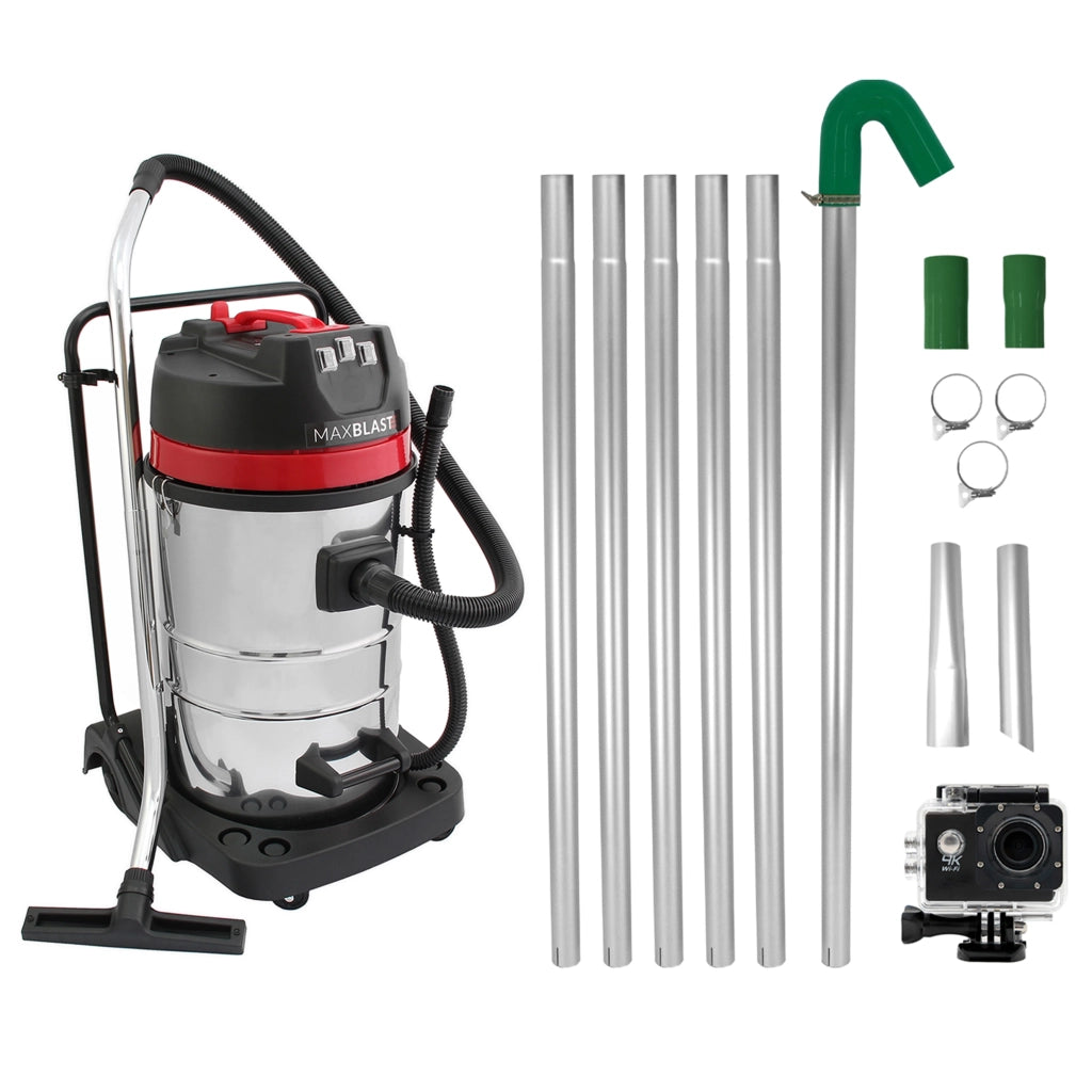 Kit aspiratore 80L + aste 7,2m + telecamera 4K per pulizia grondaie