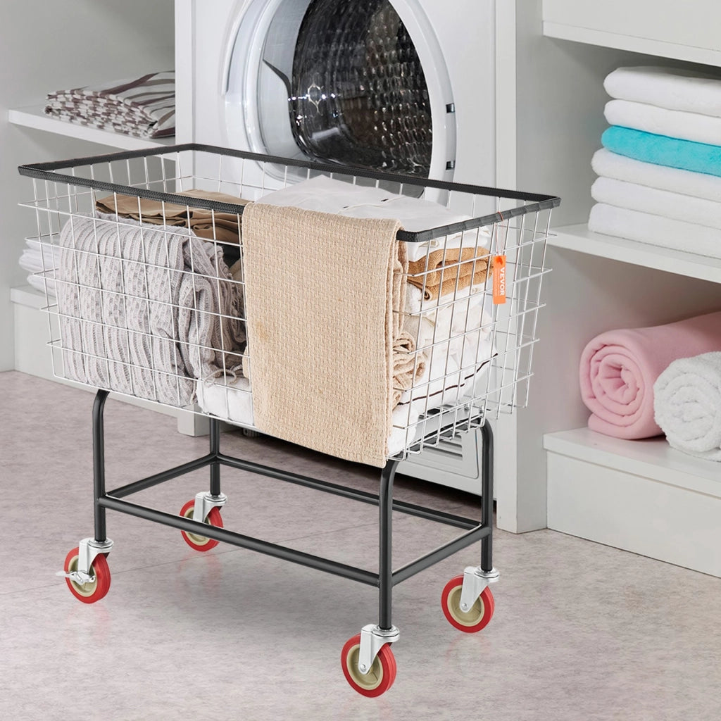 Carrello Portabiancheria in Filo Metallico con Ruote 158 L Telaio in Acciaio Robusto e Facile da Montare