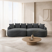 Divano con chaise longue senza telaio in tessuto di ciniglia grigio con seduta profonda e cuscini inclusi