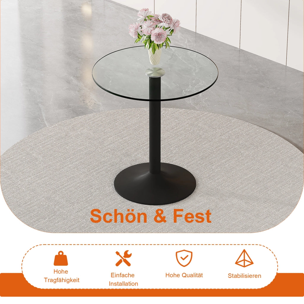 Tavolo alto rotondo con piano in vetro trasparente e base in metallo nero diametro 89 cm altezza 92 cm