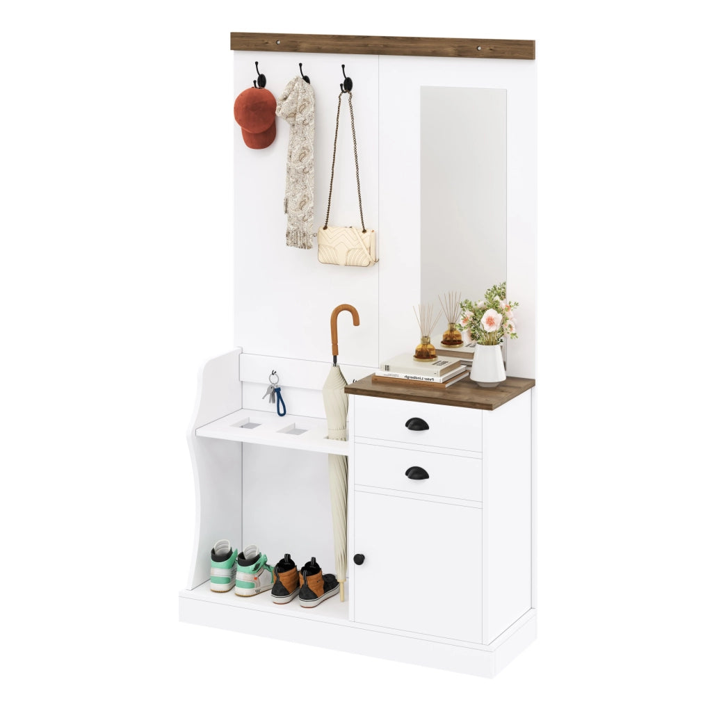 Set guardaroba con specchio e cassetti 110,5x38x191 cm