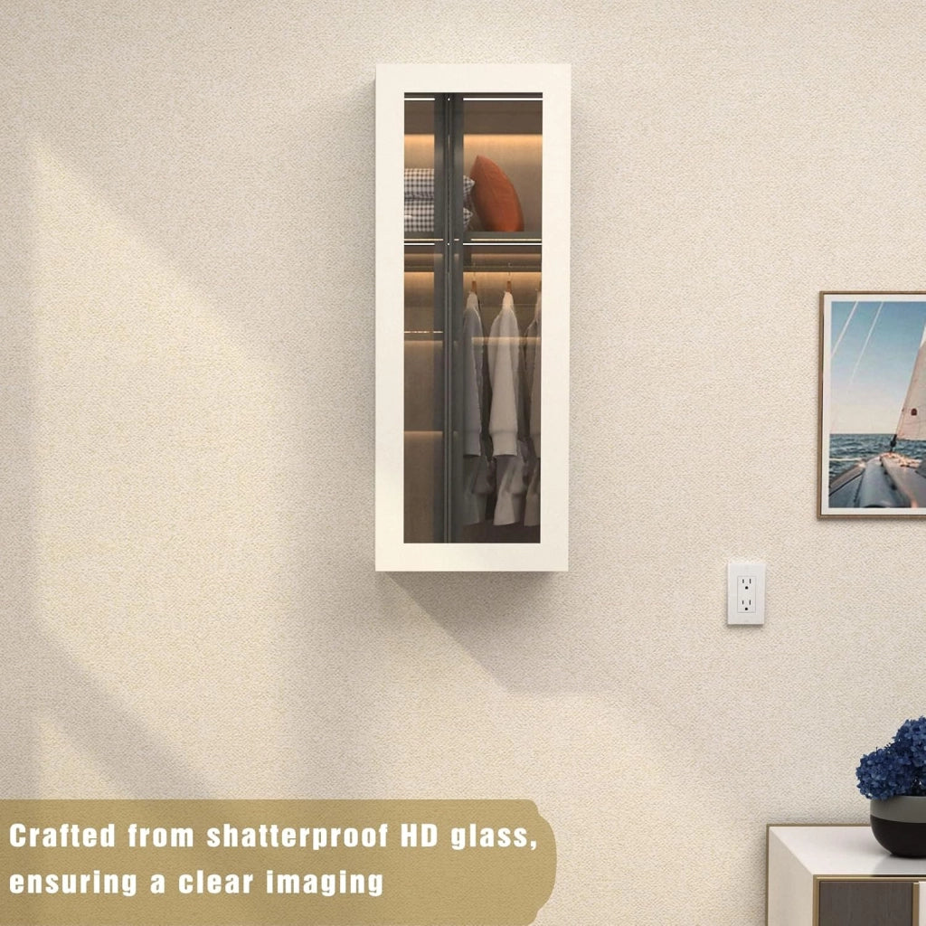 Mobile da parete per stirare con asse integrato specchio 2 vani in MDF bianco per lavanderia camera e armadio