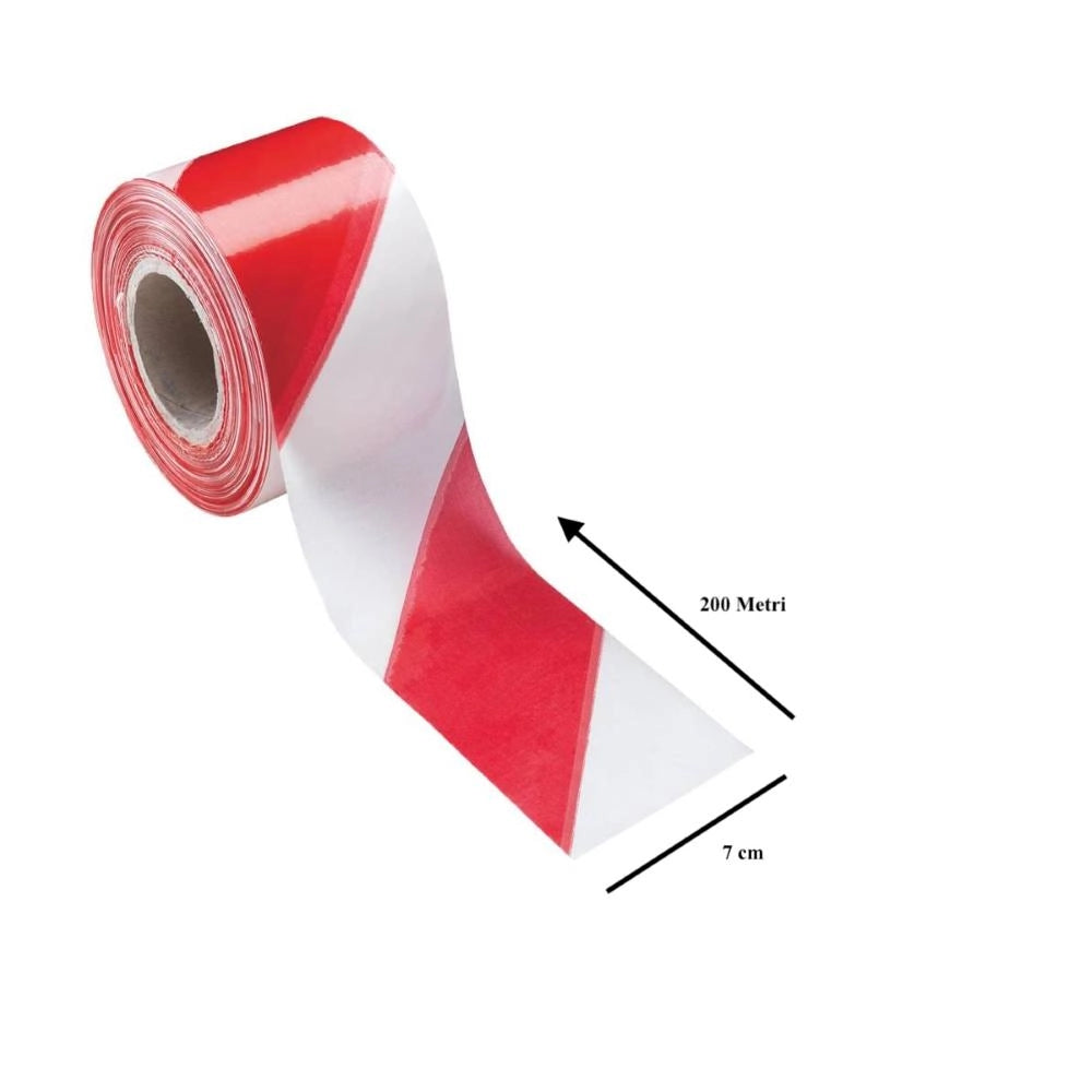 Nastro Segnaletico Bianco e Rosso in PVC 7 cm per 200 Metri con dispenser Conf. 2 pezzi