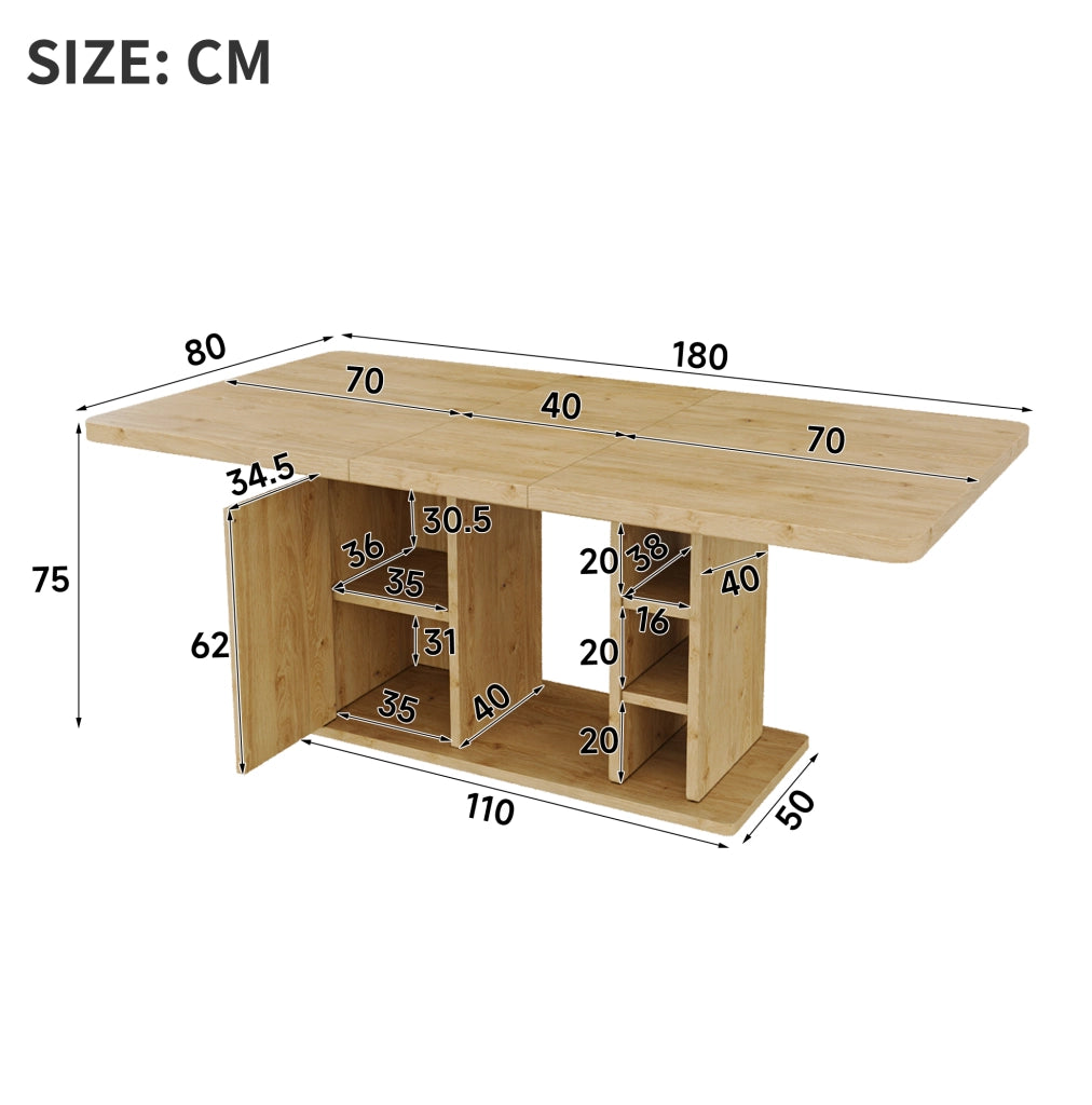 Tavolo da Pranzo Estendibile 140/180x80 cm con Spazio Portaoggetti in MDF, Colore Rovere